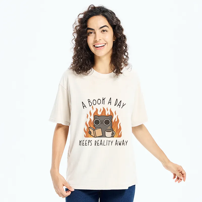 Tokyo-Tiger Escaping Reality Through Books Washed T-Shirt