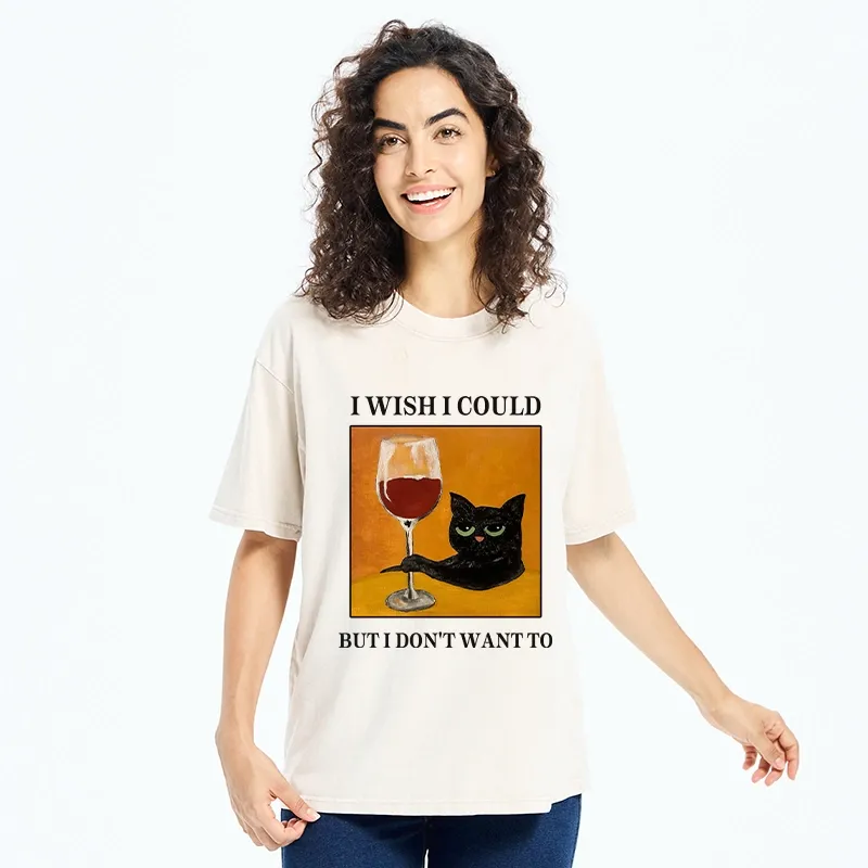 Tokyo-Tiger Sassy Black Cat Wine Funny Meme Washed T-Shirt