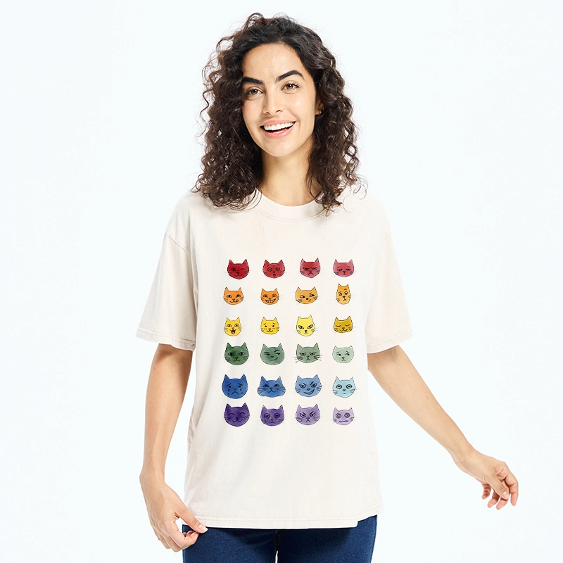 Tokyo-Tiger Watercolor Rainbow Cat Washed T-Shirt