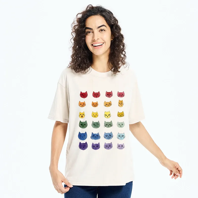 Tokyo-Tiger Watercolor Rainbow Cat Washed T-Shirt