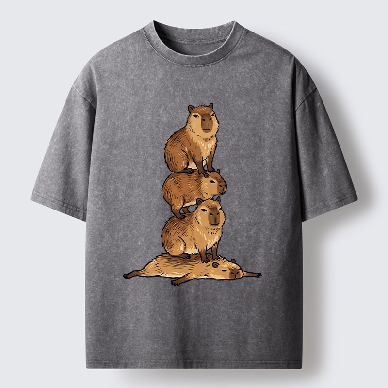 Tokyo-Tiger Chill Stack Capybara Meme Washed T-Shirt