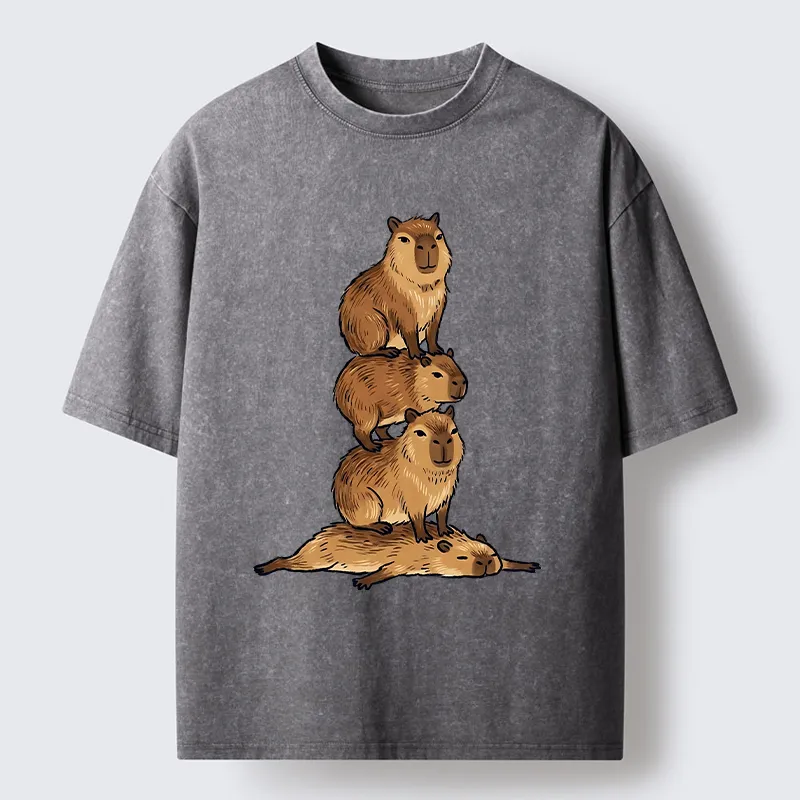 Tokyo-Tiger Chill Stack Capybara Meme Washed T-Shirt