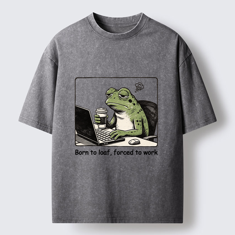 Tokyo-Tiger Working Frog Coffee Meme Washed T-Shirt