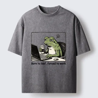 Tokyo-Tiger Working Frog Coffee Meme Washed T-Shirt