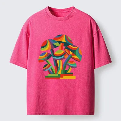 Tokyo-Tiger Retro Rainbow Mushroom Art Washed T-Shirt