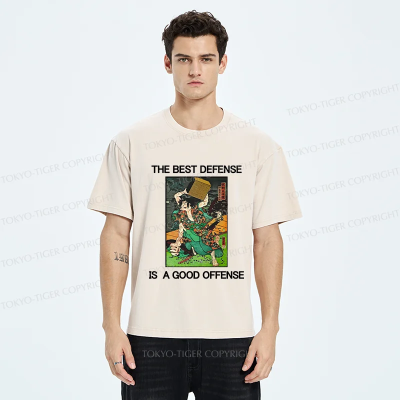 Tokyo-Tiger The Best Defense Is A Good Offense Washed T-Shirt