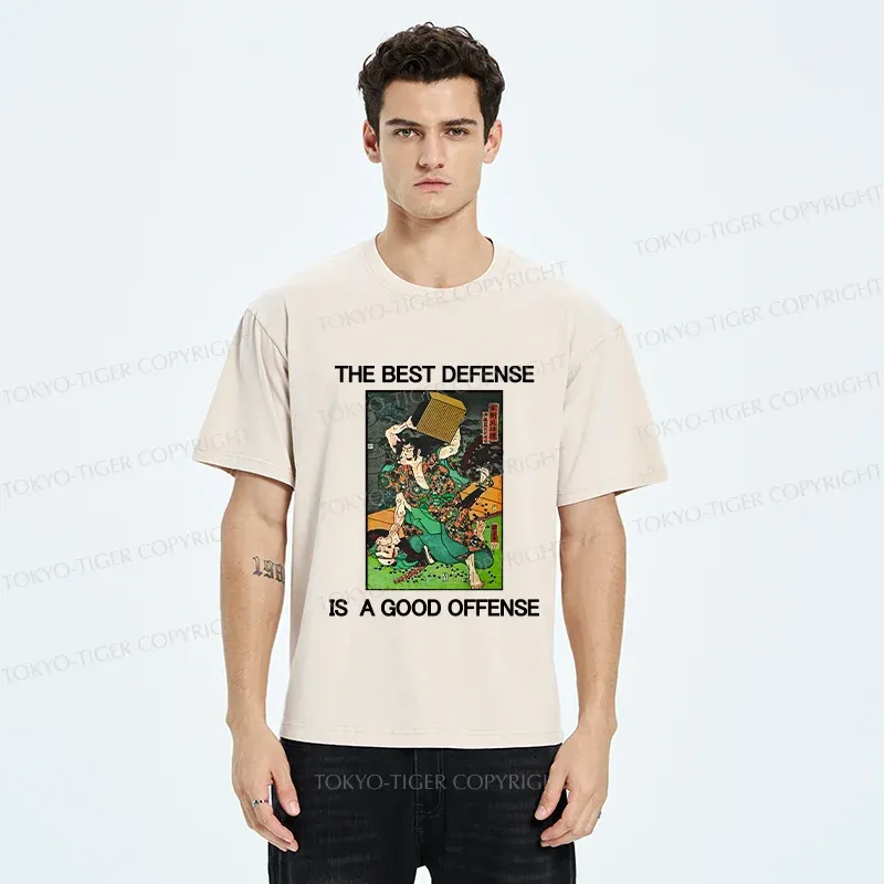 Tokyo-Tiger The Best Defense Is A Good Offense Washed T-Shirt