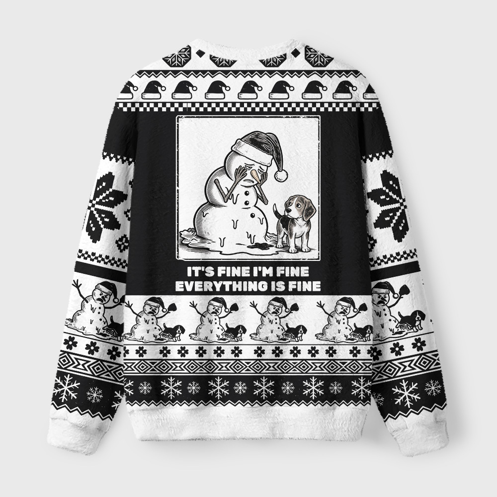 Tokyo-Tiger Funny Meme Angry Snowman With Peeing Puppy Fuzzy Christmas Ugly Sweatshirt
