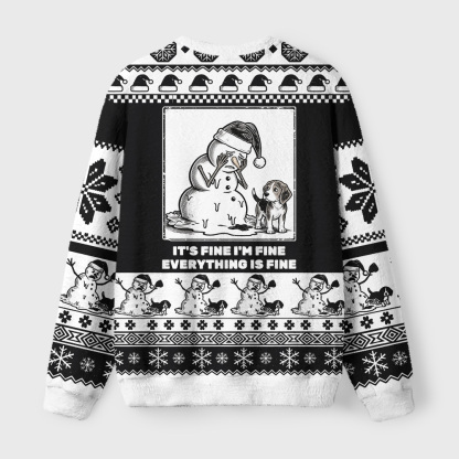Tokyo-Tiger Funny Meme Angry Snowman With Peeing Puppy Fuzzy Christmas Ugly Sweatshirt