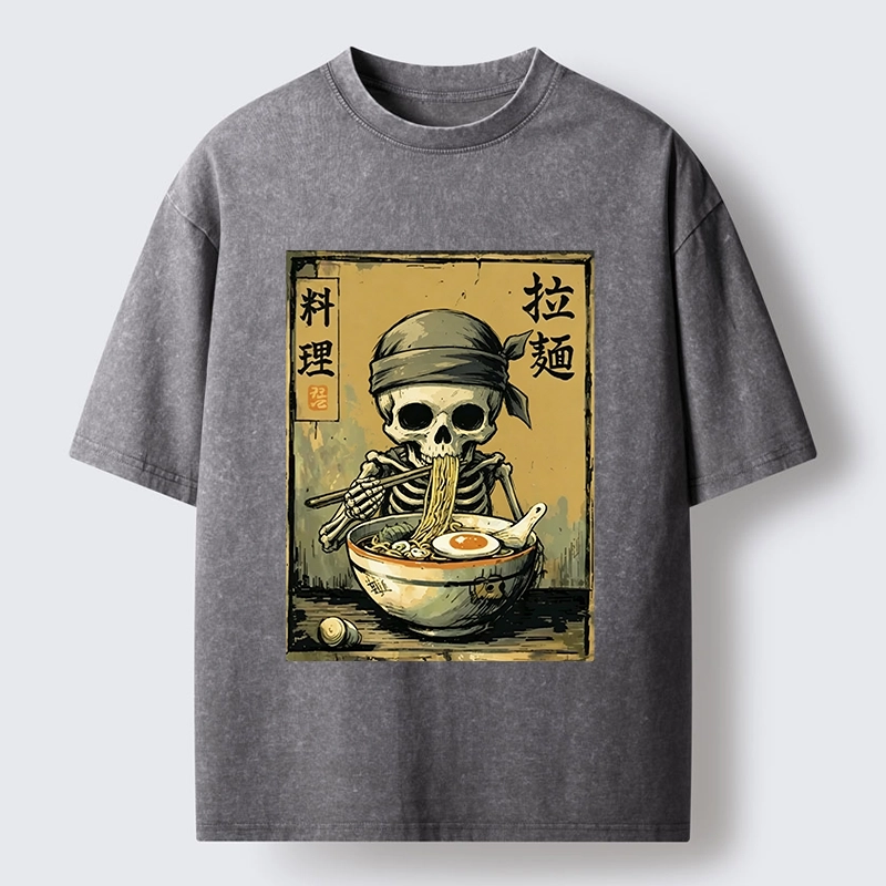 Tokyo‑Tiger Funny Skeleton Ramen Washed T‑Shirt