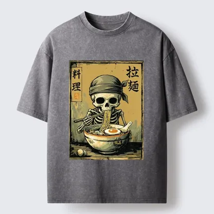Tokyo‑Tiger Funny Skeleton Ramen Washed T‑Shirt