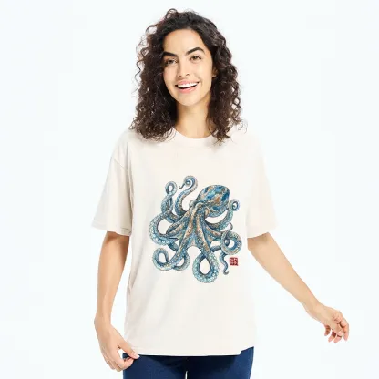 Tokyo-Tiger Ocean Octopus Art Washed T-Shirt