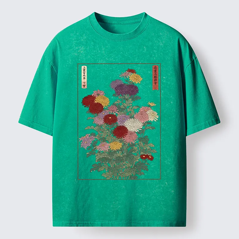 Tokyo-Tiger Traditional Bloom Print Washed T-Shirt