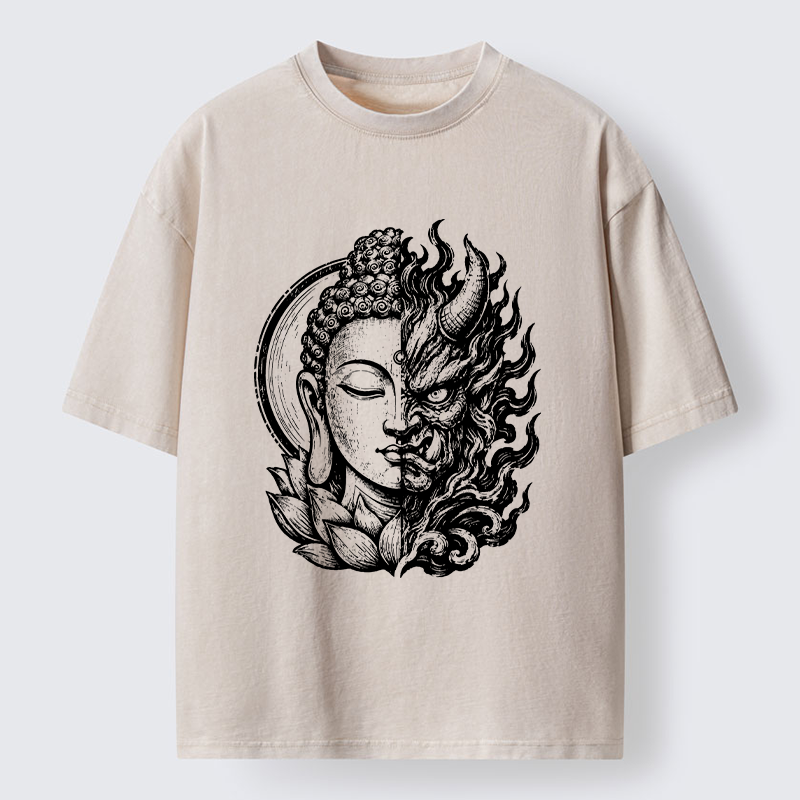 Tokyo-Tiger Half Buddha Half Demon Washed T-Shirt