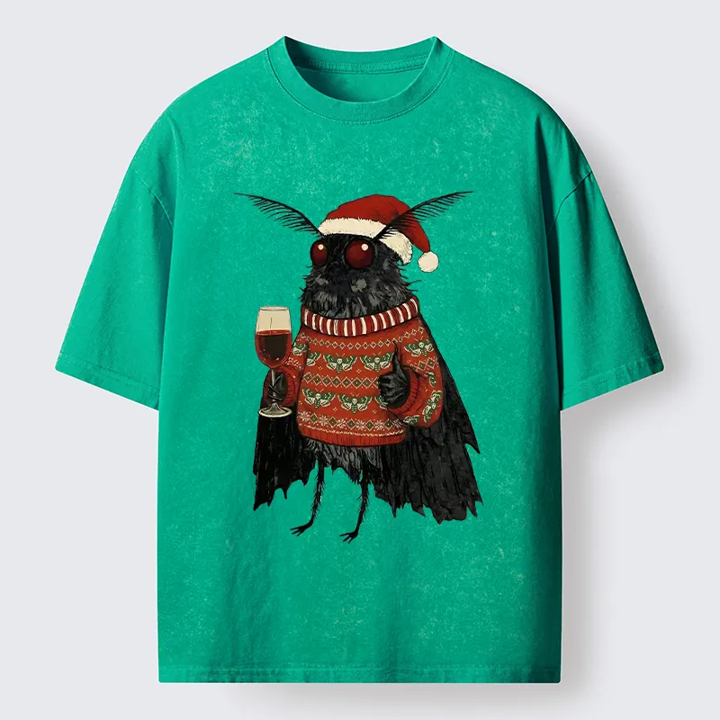 Tokyo-Tiger Christmas Mothman Wine Time Washed T-Shirt