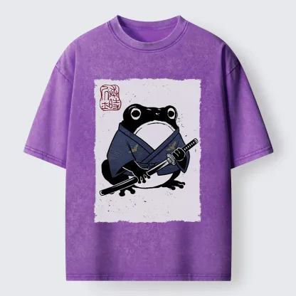 Tokyo-Tiger Samurai Frog Art Washed T-Shirt