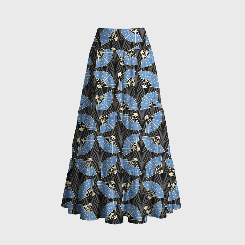 Tokyo-Tiger Folding Fans And Waves Maxi Skirt