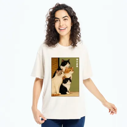 Tokyo-Tiger Funny Japanese Cat Family Portrait Washed T-Shirt