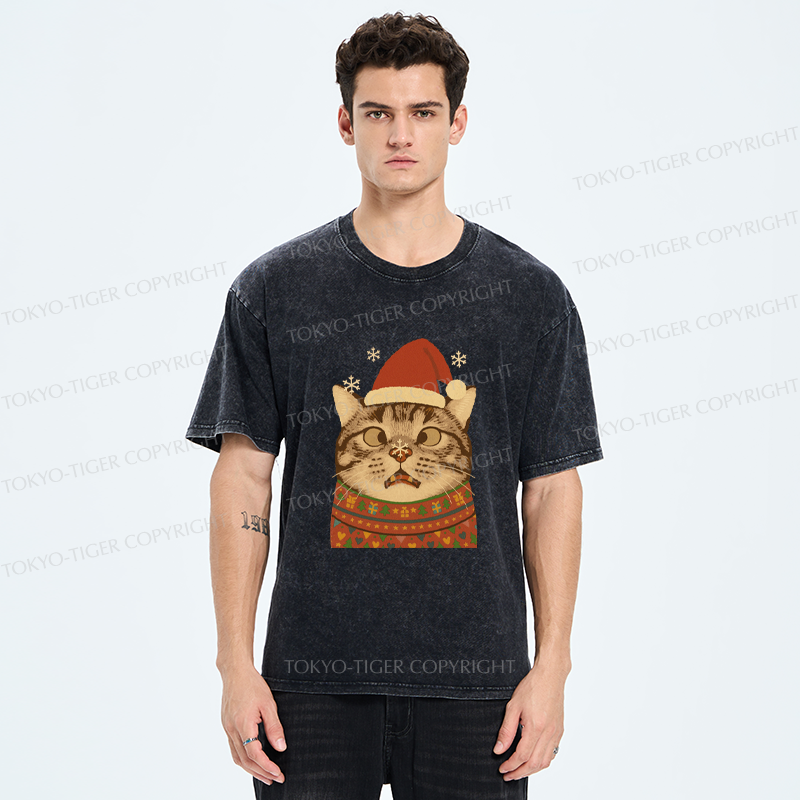 Tokyo-Tiger The Christmas Silly Cat Washed T-Shirt