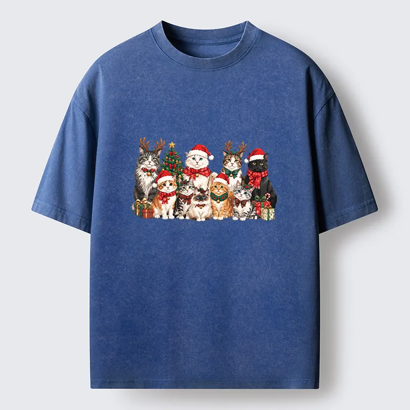 Tokyo-Tiger Christmas Cat Crew Washed T-Shirt