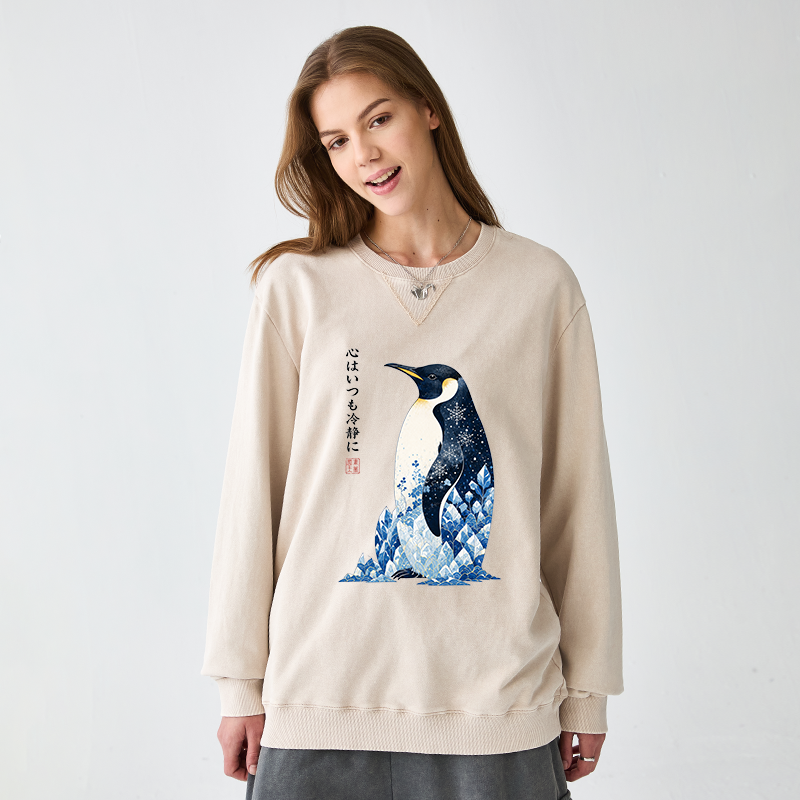 Tokyo-Tiger Keep Calm Penguin Washed Terry Sweatshirt