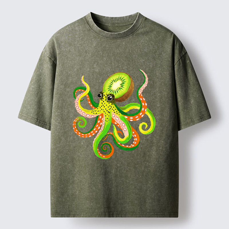 Tokyo-Tiger Kiwi Octopus Washed T-Shirt