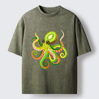 Tokyo-Tiger Kiwi Octopus Washed T-Shirt
