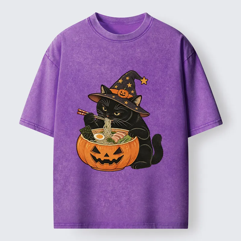 Tokyo-Tiger Witch Cat Ramen Washed T-Shirt