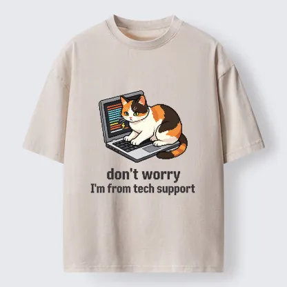 Tokyo‑Tiger Funny Tech Cat Meme Washed T‑Shirt
