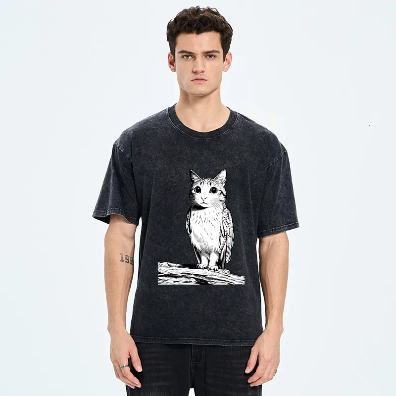 Tokyo-Tiger Funny Cat Owl Fusion Art Washed T-Shirt