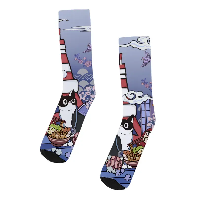 Tokyo-Tiger Tokyo Tower Landscape With Cat Socks