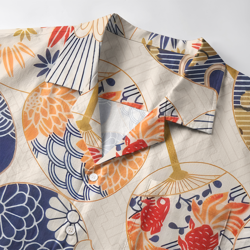 Tokyo-Tiger Japanese Uchiwa Flat Fan Aloha Hawaiian Shirt