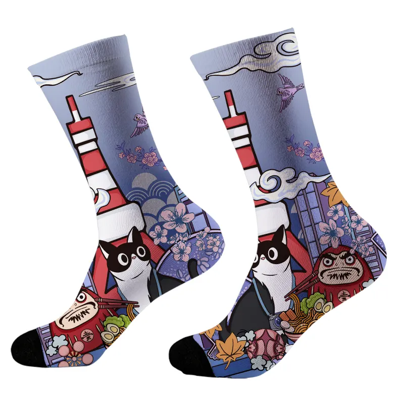 Tokyo-Tiger Tokyo Tower Landscape With Cat Socks