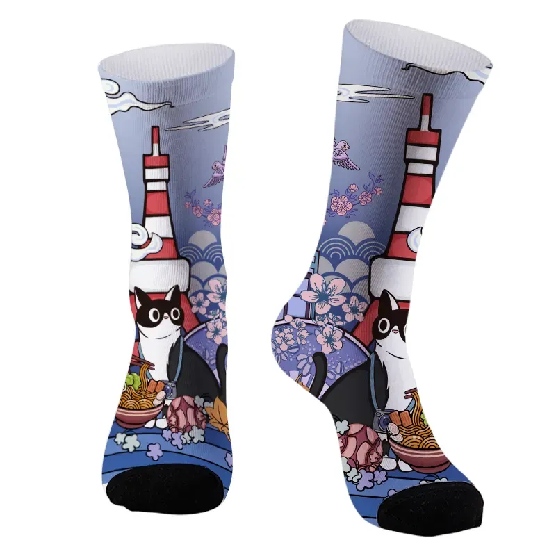 Tokyo-Tiger Tokyo Tower Landscape With Cat Socks