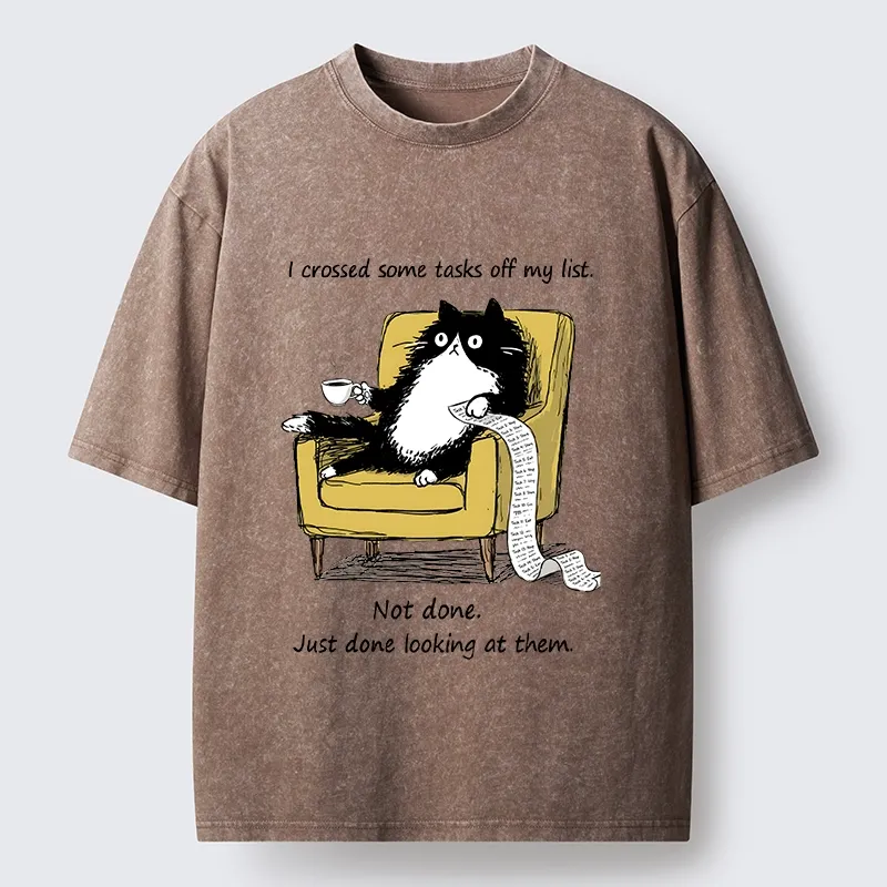 Tokyo-Tiger Lazy Cat Task List Meme Washed T-Shirt