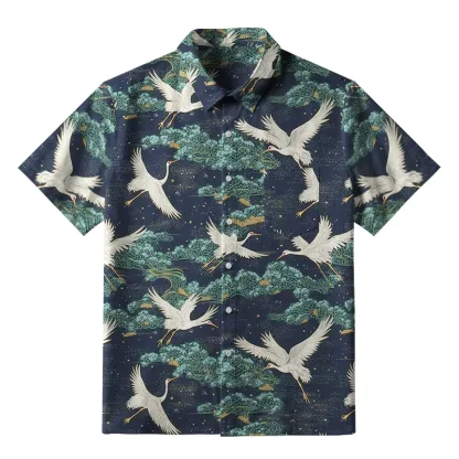 Tokyo-Tiger Cranes And Clouds Button-up Shirt