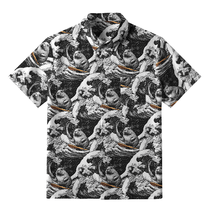 Tokyo-Tiger Surfing Capybara Button-up Shirt