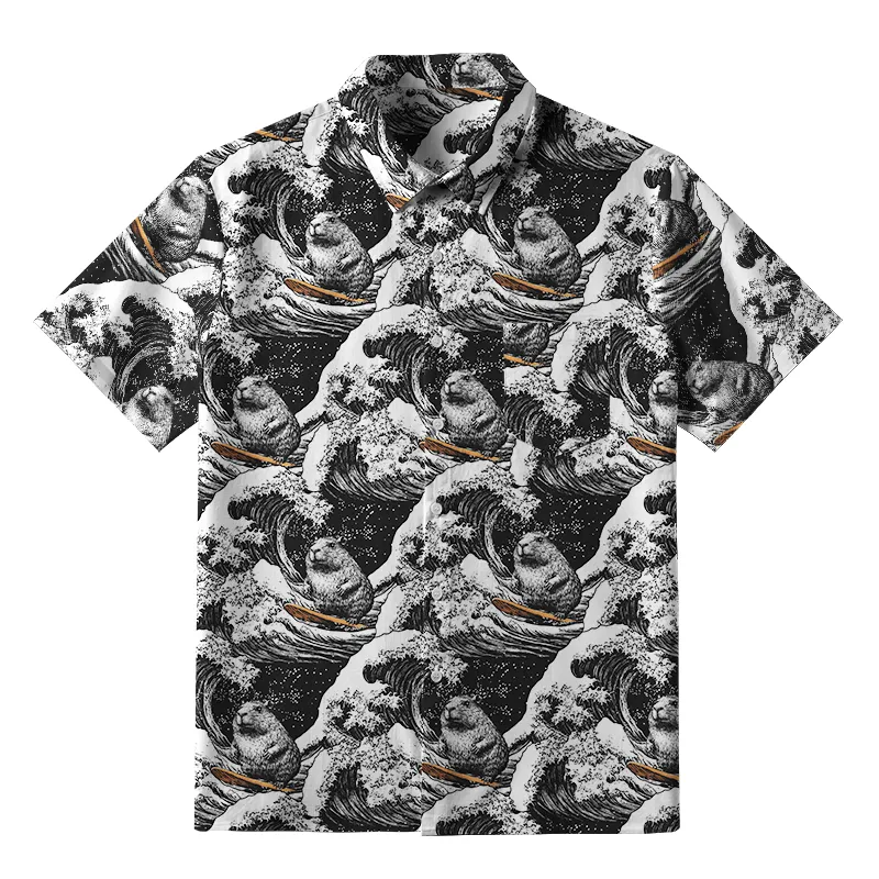 Tokyo-Tiger Surfing Capybara Button-up Shirt Sale