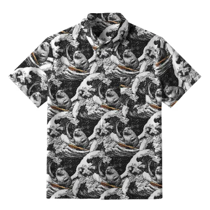 Tokyo-Tiger Surfing Capybara Button-up Shirt