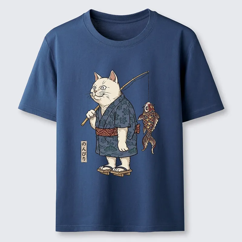 Tokyo-Tiger Kimono Cat Fishing Koi Fish Art Classic T-Shirt