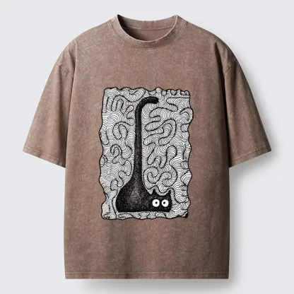 Tokyo-Tiger Trippy Zentangle Secret Cat Art Print Washed T-Shirt
