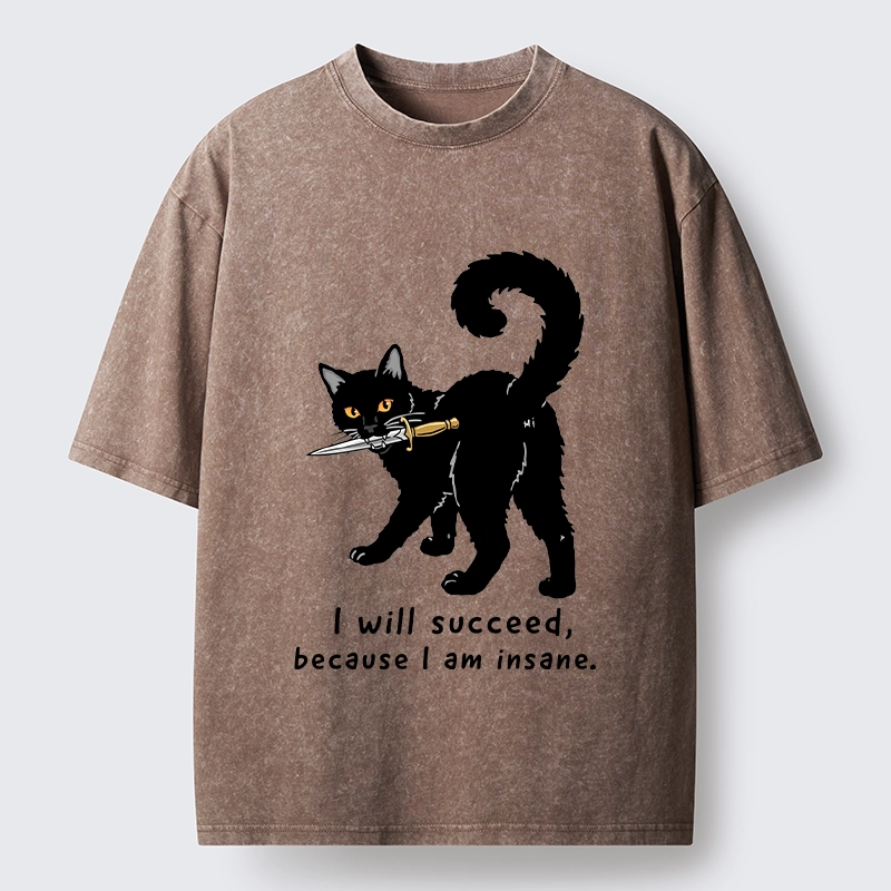 Tokyo-Tiger Brave Black Cat Wild Success Vibe Washed T-Shirt