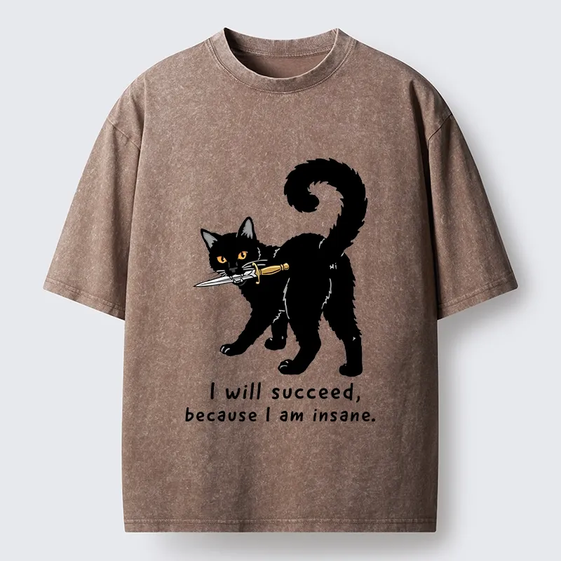 Tokyo-Tiger Brave Black Cat Wild Success Vibe Washed T-Shirt