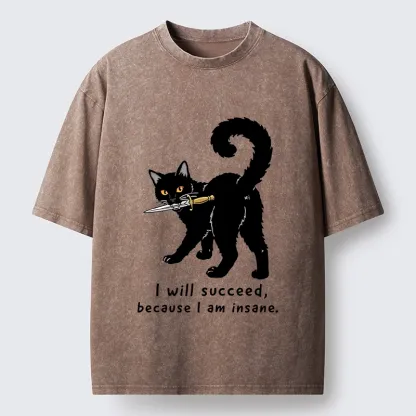 Tokyo-Tiger Brave Black Cat Wild Success Vibe Washed T-Shirt