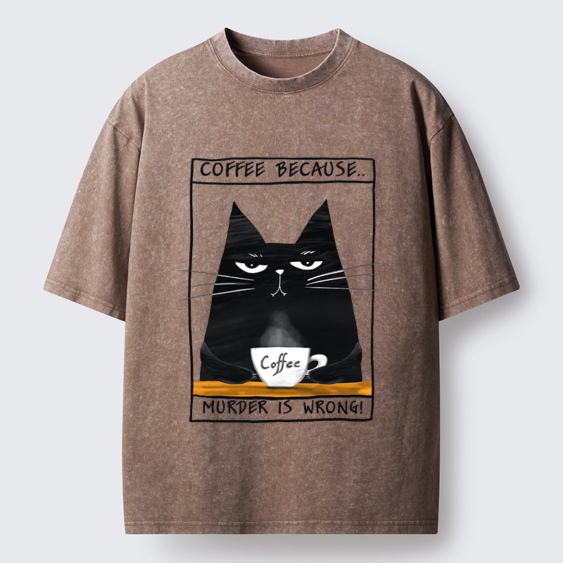 Tokyo-Tiger Moody Black Cat Coffee Need Vibe Washed T-Shirt