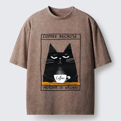 Tokyo-Tiger Moody Black Cat Coffee Need Vibe Washed T-Shirt