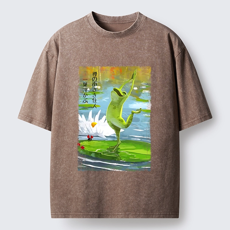 Tokyo-Tiger Yoga Frog Lotus Zen Funny Meme Washed T-Shirt
