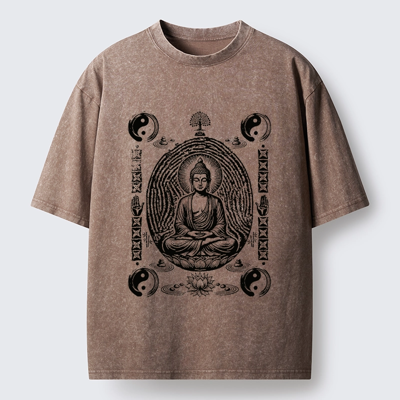 Tokyo-Tiger Minimal Spiritual Buddha Ink Art Washed T-Shirt