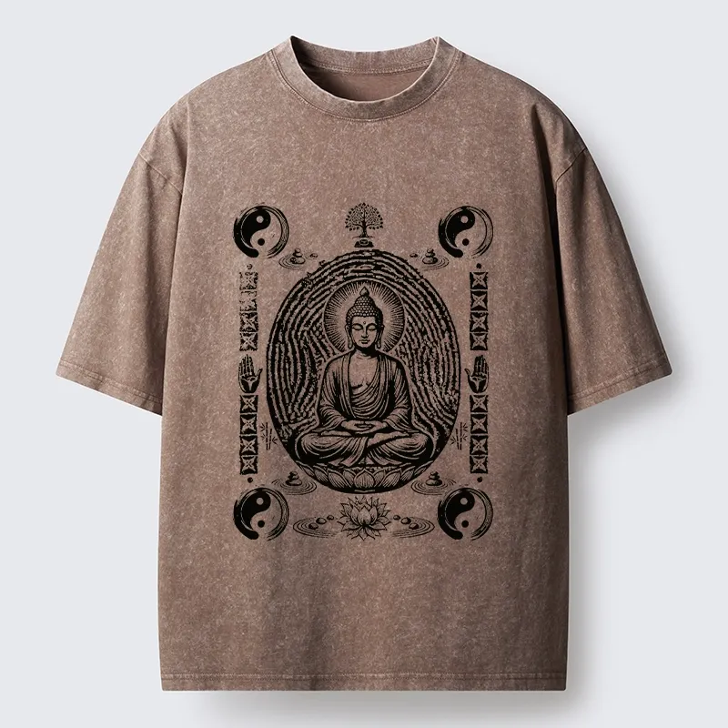 Tokyo-Tiger Minimal Spiritual Buddha Ink Art Washed T-Shirt