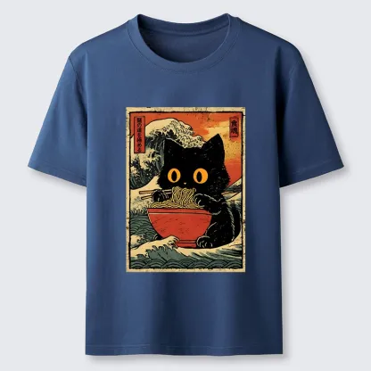 Tokyo-Tiger Cool Wave Art Cat Loves Ramen Bowl Classic T-Shirt